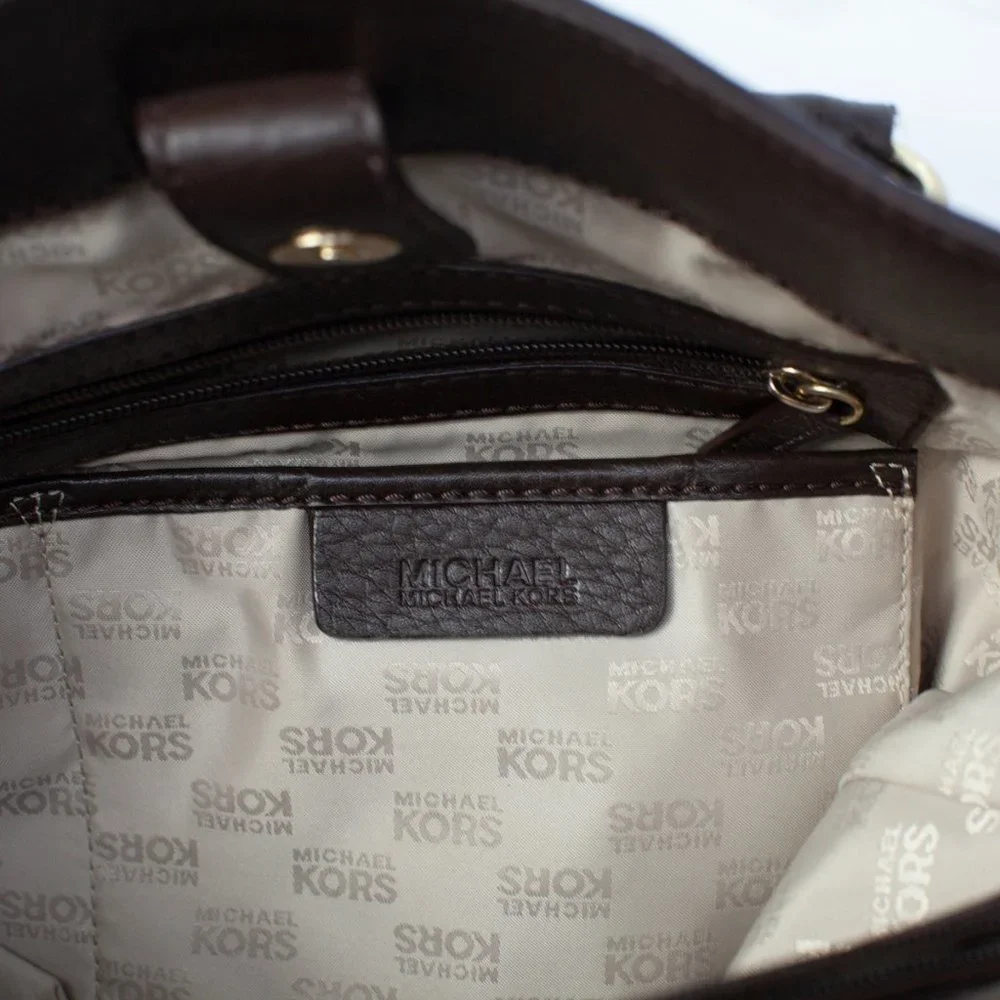 Michael Kors Hamilton East West Satchel Brown Pebbled Leather Gold Hardware
